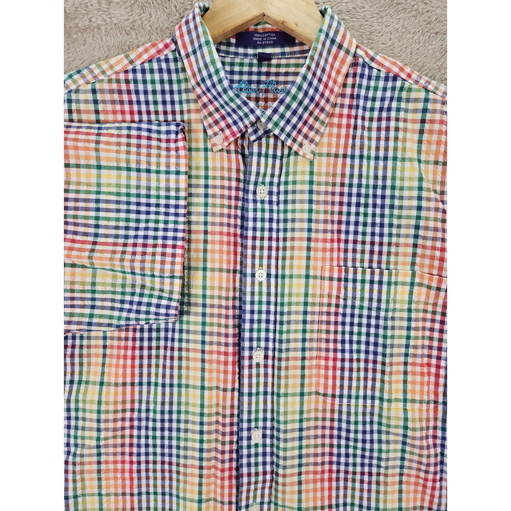 Alan Flusser 100% cotton Men's Rainbow Plaid Button-down Shirt Size XL